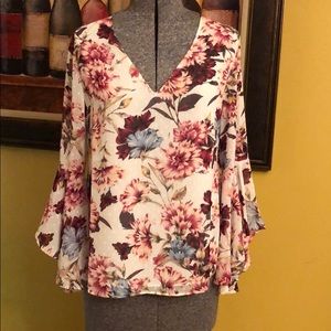 White House Black Market Floral Drape Back Blouse